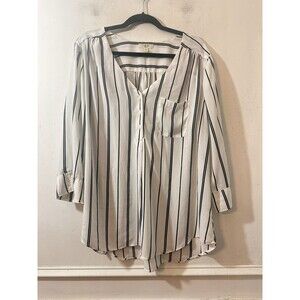 COMO womans  black white striped Quarter sleeve Front Pocket Plus Sz 2X blouse